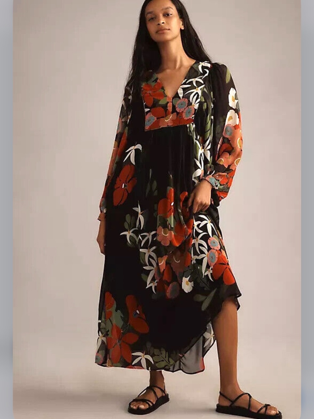 Farm Rio X Anthropologie Long Sleeve Floral Maxi Dress